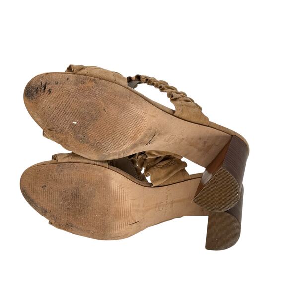 Ann Taylor Ruffle Heels Mule Sandal SZ 8.5 Womens Tan Boho Chic Casual Vacation - Picture 9 of 12